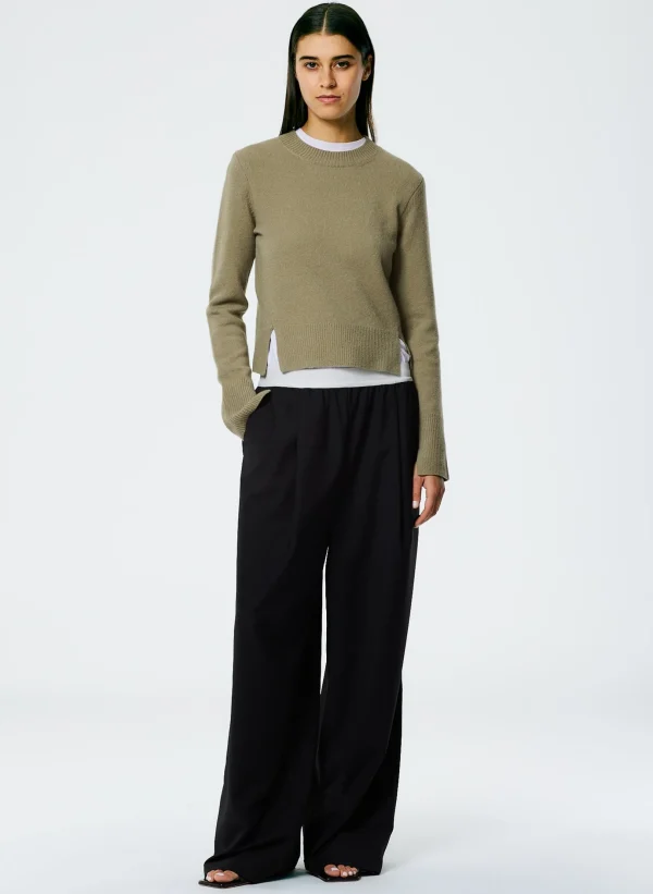 Tibi Stretch Cashmere Crewneck Pullover Chicory Sale