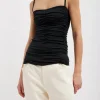 Tibi Stretch Light Weight Tech Knit Shirred Cami Black Sale
