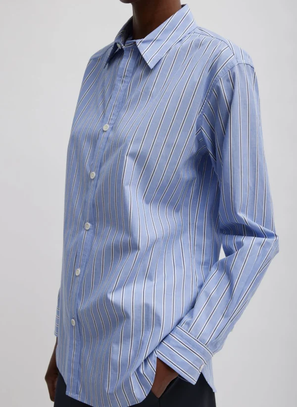 Tibi Striped Shirting Charlie Men's Slim Shirt Blue Multi Discount