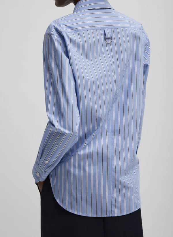 Tibi Striped Shirting Charlie Men's Slim Shirt Blue Multi Discount