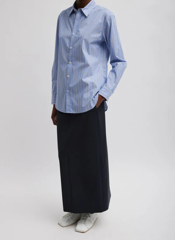 Tibi Striped Shirting Charlie Men's Slim Shirt Blue Multi Discount