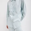 Tibi Summer Denim Charlie Slim Men's Shirt Bleached Denim Hot