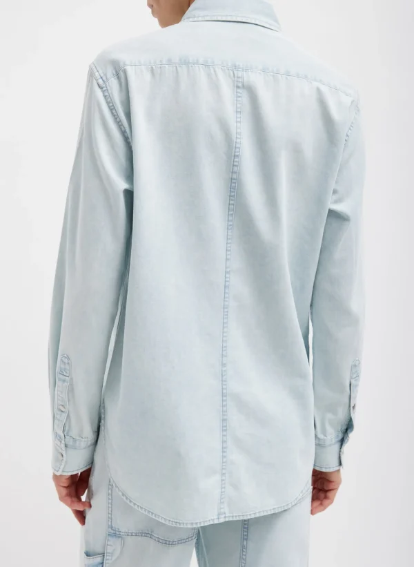 Tibi Summer Denim Charlie Slim Men's Shirt Bleached Denim Hot