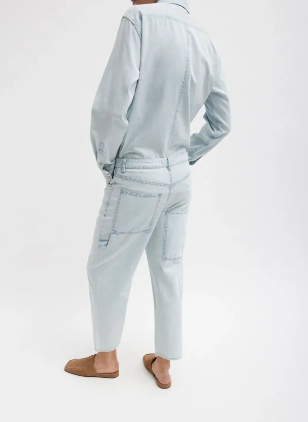 Tibi Summer Denim Charlie Slim Men's Shirt Bleached Denim Hot