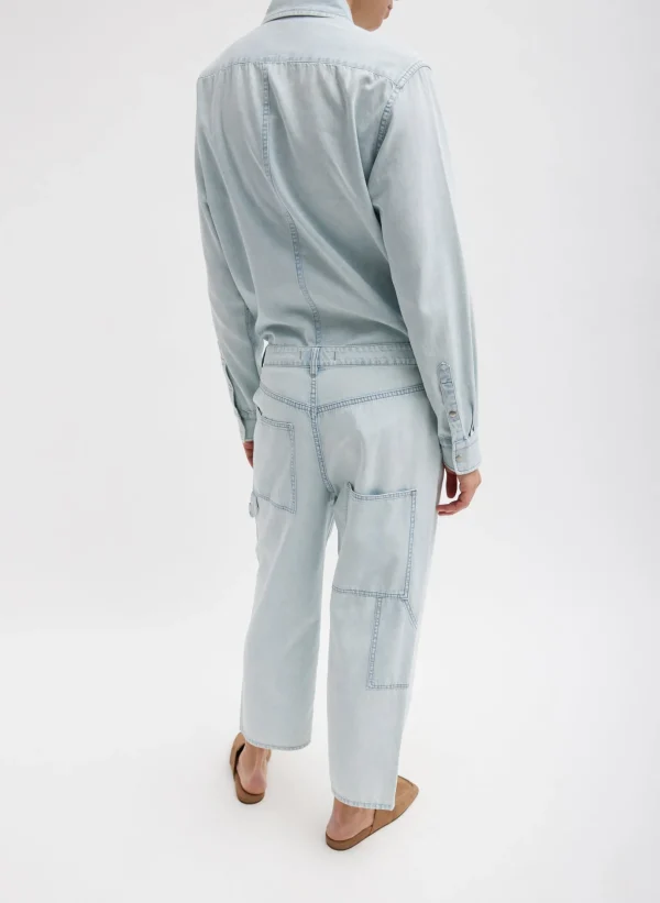 Tibi Summer Denim Cropped Slouchy Cargo Jean Bleached Denim Outlet