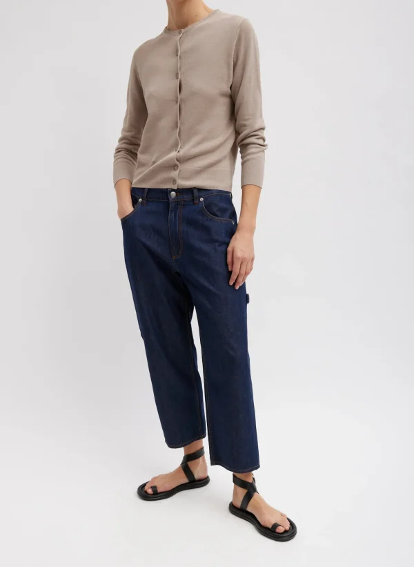 Tibi Summer Denim Cropped Slouchy Cargo Jean Indigo New