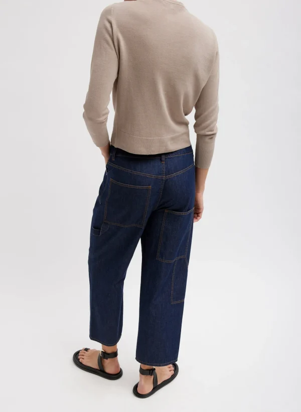 Tibi Summer Denim Cropped Slouchy Cargo Jean Indigo New