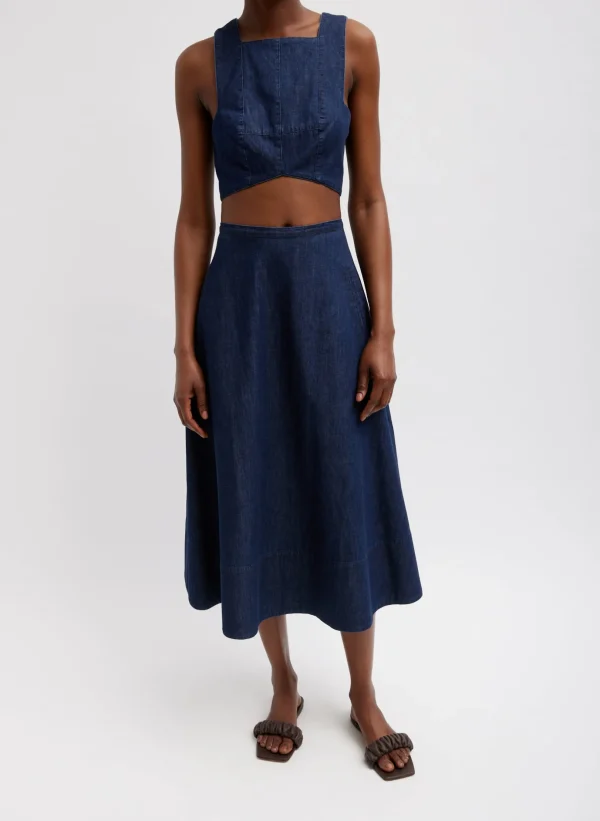Tibi Summer Denim Square Neck Cropped Top Indigo Store