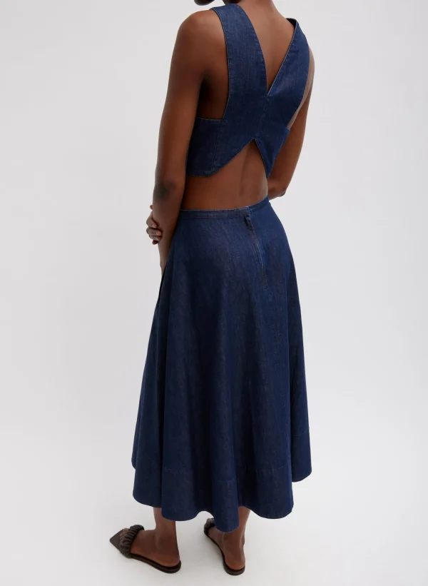 Tibi Summer Denim Square Neck Cropped Top Indigo Store