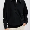 Tibi Summer Sweatshirting Polo Collar Sweatshirt Black Discount