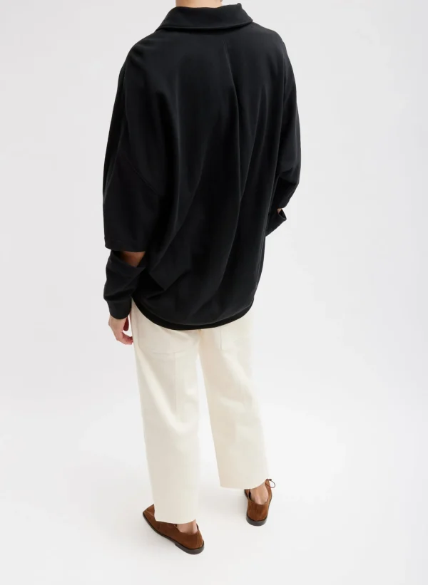 Tibi Summer Sweatshirting Polo Collar Sweatshirt Black Discount