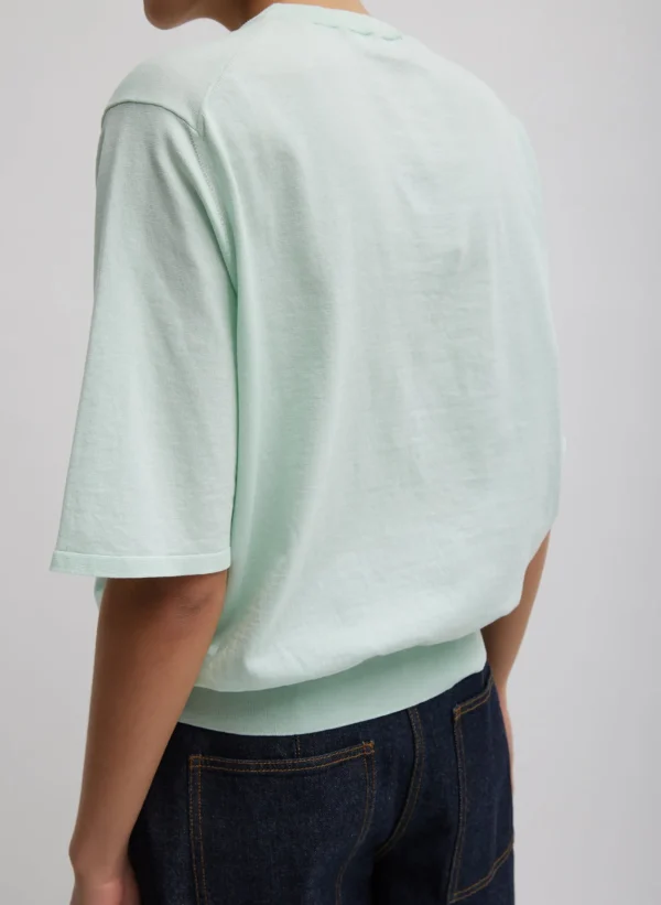 Tibi Super Fine Gauge Perfect Short Sleeve Men's Pullover Pale Mint Fashion
