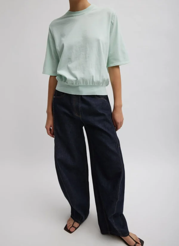 Tibi Super Fine Gauge Perfect Short Sleeve Men's Pullover Pale Mint Fashion