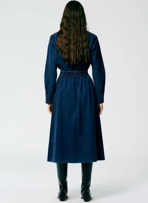 Tibi Tencel Cotton Pull On Full Skirt Blue New