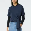 Tibi Tie T-Shirt Navy Fog Clearance