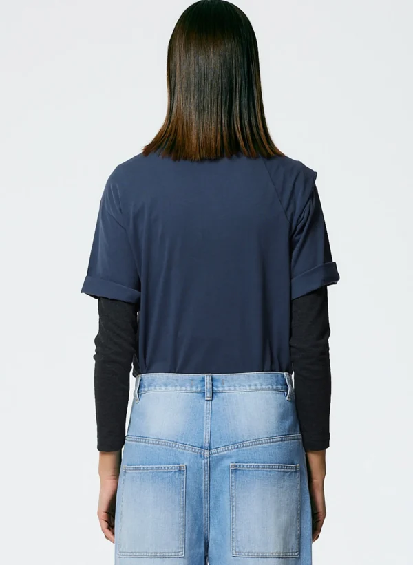 Tibi Tie T-Shirt Navy Fog Clearance