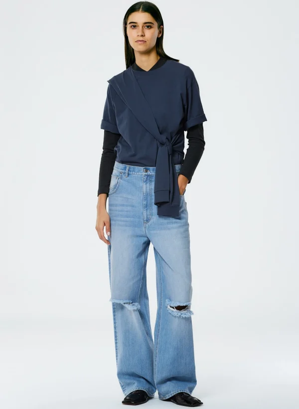 Tibi Tie T-Shirt Navy Fog Clearance