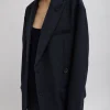 Tibi Tropical Wool Liam Blazer Navy Flash Sale