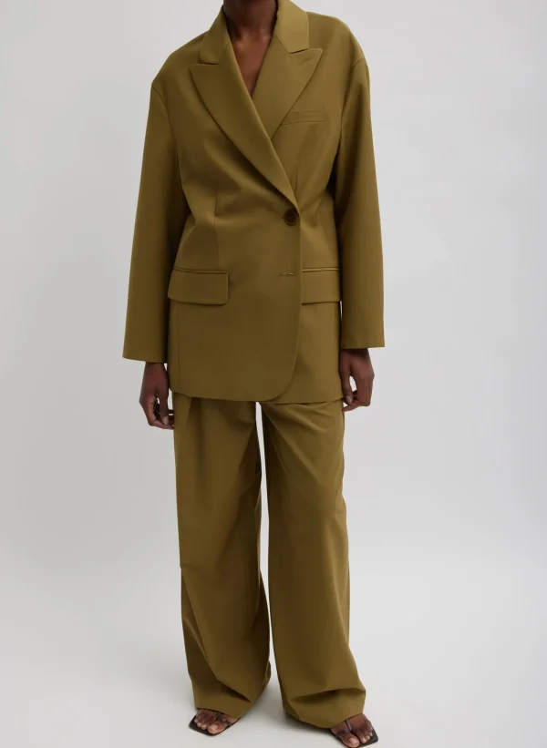 Tibi Tropical Wool Liam Blazer Dark Hazel Sale