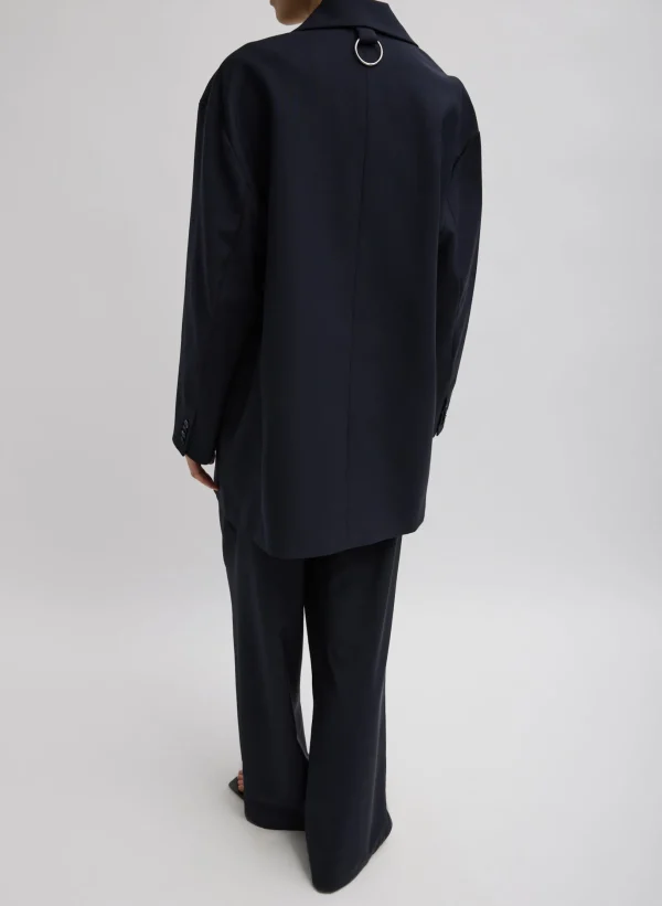 Tibi Tropical Wool Liam Blazer Navy Flash Sale