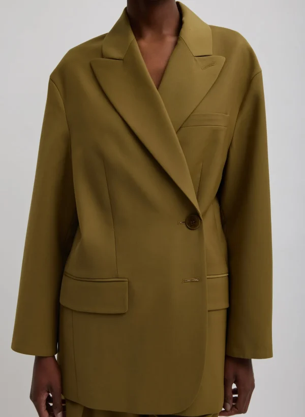 Tibi Tropical Wool Liam Blazer Dark Hazel Sale