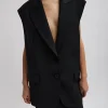Tibi Tropical Wool Liam Vest Black Cheap