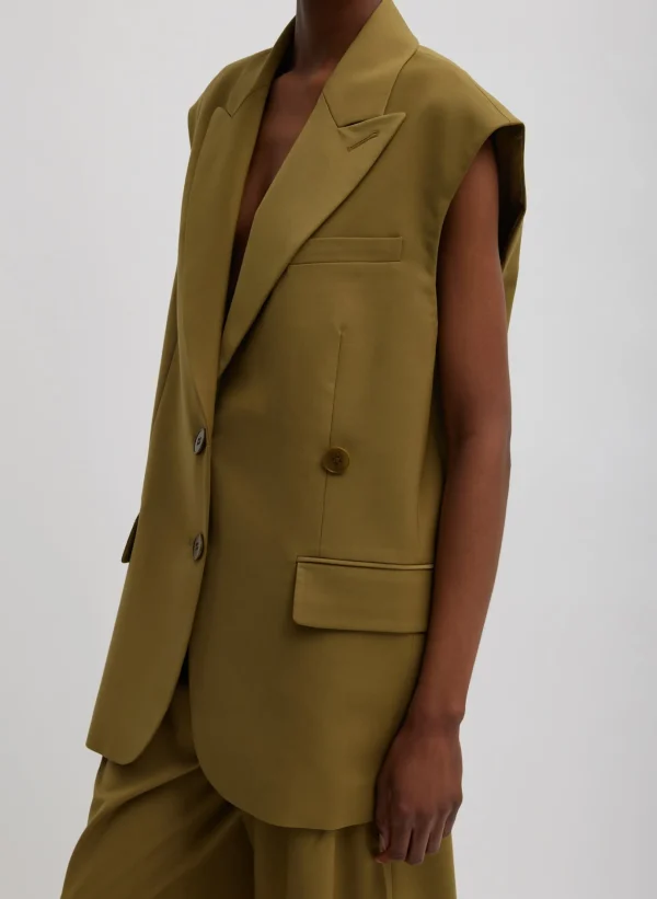 Tibi Tropical Wool Liam Vest Dark Hazel Hot