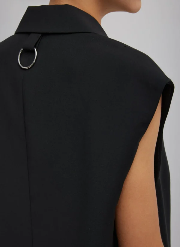 Tibi Tropical Wool Liam Vest Black Cheap