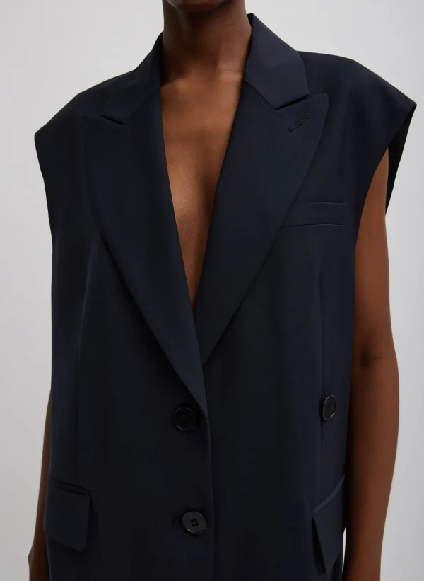 Tibi Tropical Wool Liam Vest Navy New