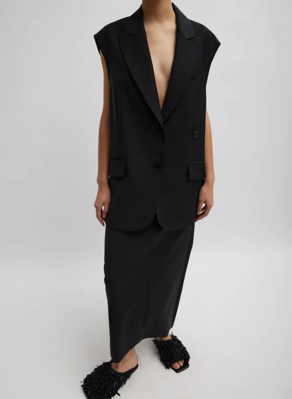 Tibi Tropical Wool Liam Vest Black Cheap