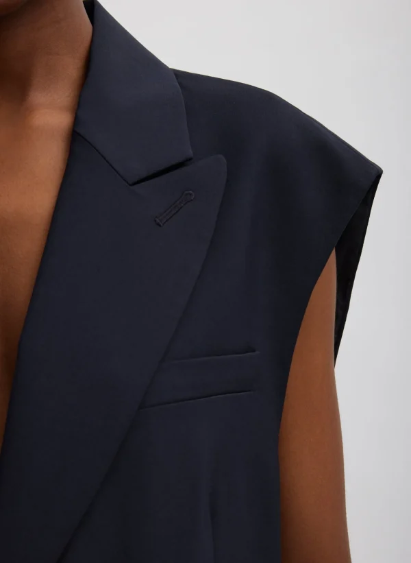 Tibi Tropical Wool Liam Vest Navy New
