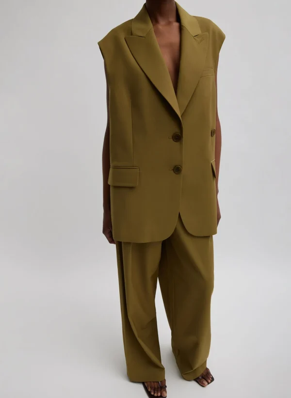 Tibi Tropical Wool Liam Vest Dark Hazel Hot