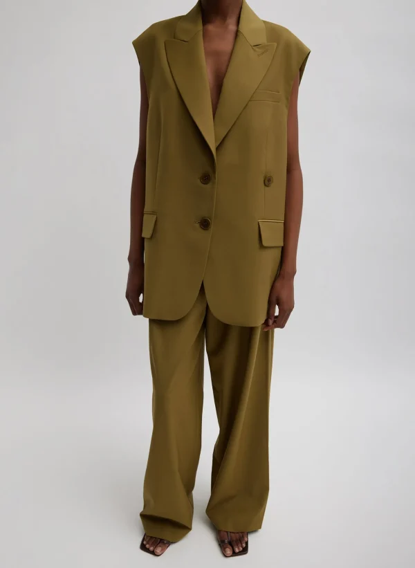 Tibi Tropical Wool Liam Vest Dark Hazel Hot