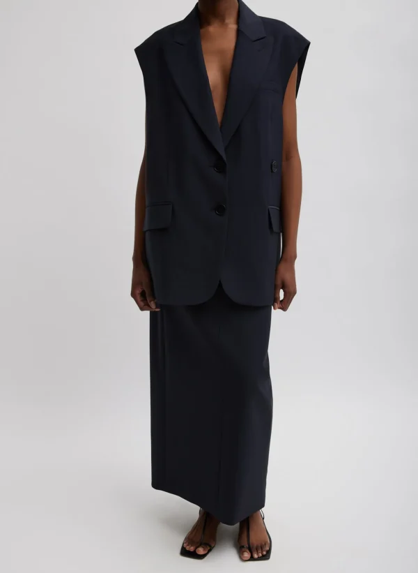 Tibi Tropical Wool Liam Vest Navy New
