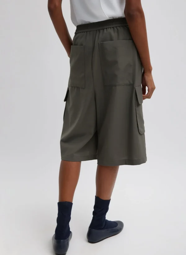 Tibi Tropical Wool Relaxed Cargo Short Dark Stone Best