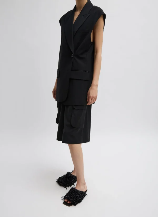 Tibi Tropical Wool Relaxed Cargo Short Black Flash Sale