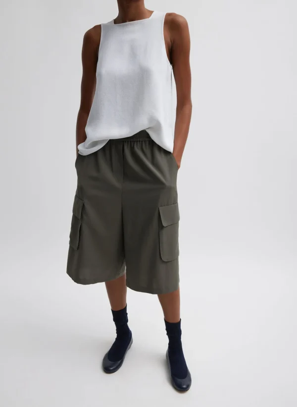 Tibi Tropical Wool Relaxed Cargo Short Dark Stone Best