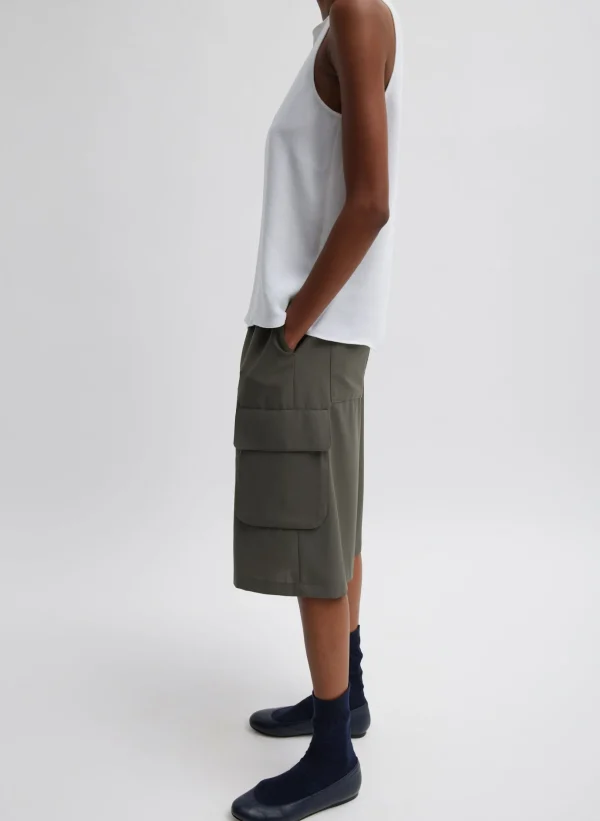 Tibi Tropical Wool Relaxed Cargo Short Dark Stone Best