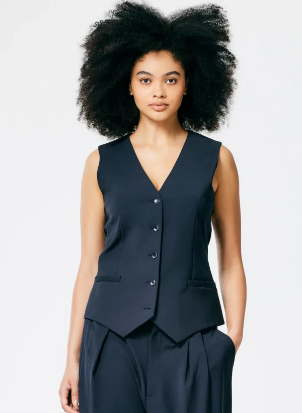 Tibi Tropical Wool Vest Navy Hot