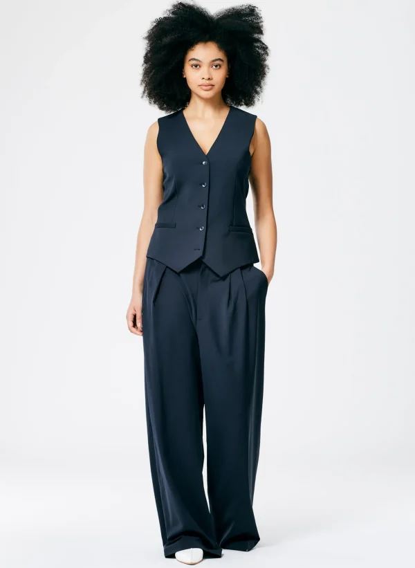 Tibi Tropical Wool Vest Navy Hot