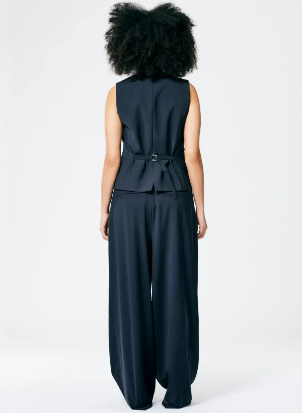 Tibi Tropical Wool Vest Navy Hot