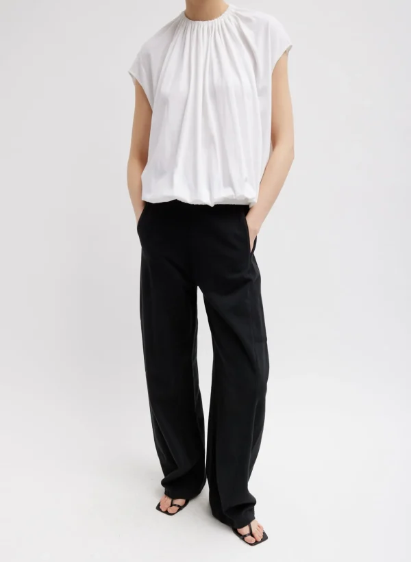 Tibi T-Shirting Shirred Neck Circular Top White Fashion