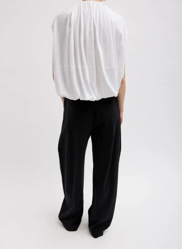 Tibi T-Shirting Shirred Neck Circular Top White Fashion