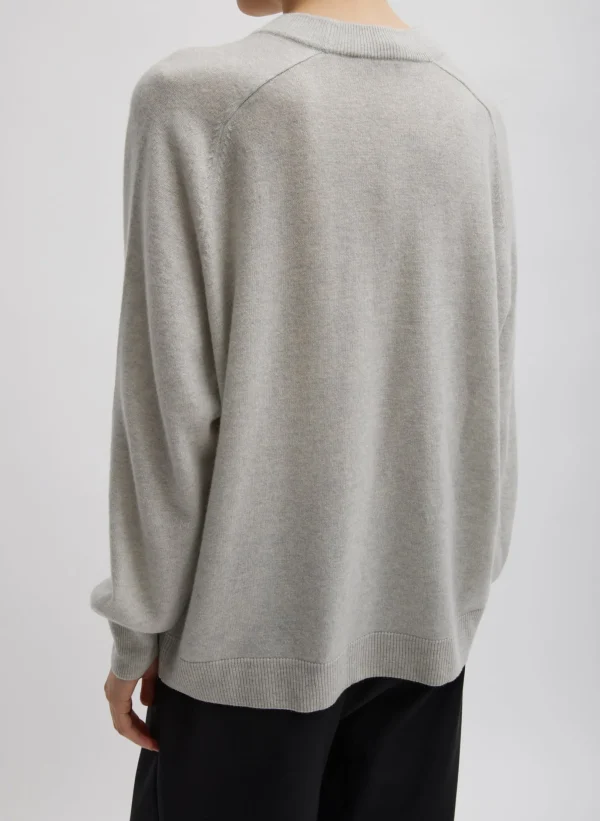 Tibi Washable Cashmere Crewneck Sweater Light Heather Grey Sale