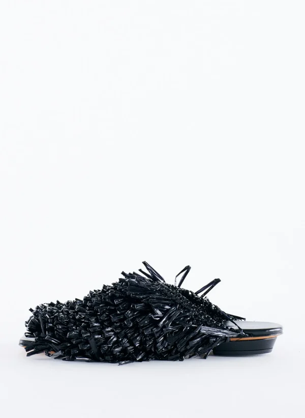 Tibi Woodward Raffia Flat Black Flash Sale