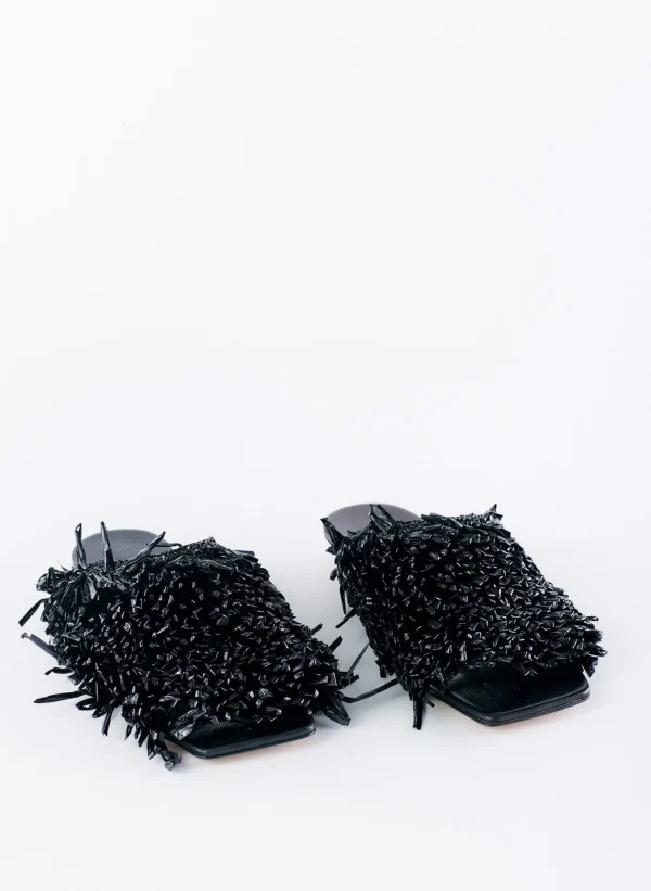 Tibi Woodward Raffia Flat Black Flash Sale