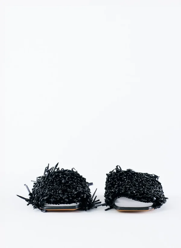 Tibi Woodward Raffia Flat Black Flash Sale