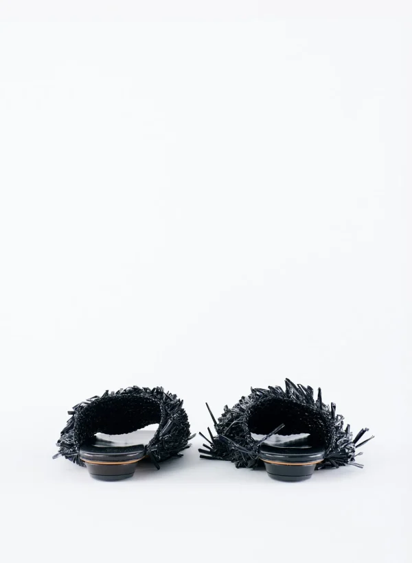 Tibi Woodward Raffia Flat Black Flash Sale