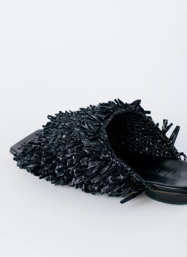 Tibi Woodward Raffia Flat Black Flash Sale